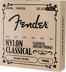 Cordes de guitare acoustique Fender 100C NYLON CLASSICAL transparentes/argentées à nouer (paquet de 3) - .028-.043