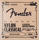 Cordes de guitare acoustique Fender 100C NYLON CLASSICAL transparentes/argentées à nouer (paquet de 3) - .028-.043