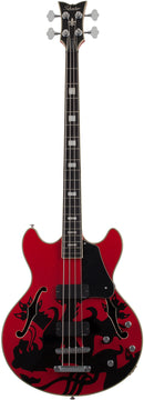Schecter SIMON GALLUP CORSAIR BASS Hollow-Body Electric Bass (Red And Black)