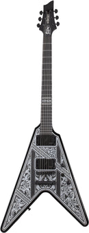 Guitare électrique Schecter V-1 PRZYM PALLADIUM (Gloss Black With White Highlights)