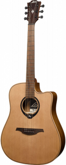 Guitare électro-acoustique Lag Guitars HV10DCE RH HyVibe 10 Dreadnought à pan coupé (finition satinée naturelle)