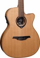 Lag Guitars HV10-N-ACE RH HyVibe 10 Guitare électro-acoustique Auditorium à pan coupé en nylon (Satin naturel)