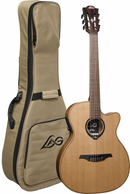 Lag Guitars HV10-N-ACE RH HyVibe 10 Guitare électro-acoustique Auditorium à pan coupé en nylon (Satin naturel)