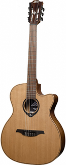 Lag Guitars HV10-N-ACE RH HyVibe 10 Guitare électro-acoustique Auditorium à pan coupé en nylon (Satin naturel)