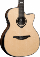 Lag Guitars HV50-N-ACE RH HyVibe 30 Guitare électro-acoustique Auditorium à pan coupé biseauté en nylon (Naturel brillant)