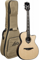 Lag Guitars HV50-N-ACE RH HyVibe 30 Guitare électro-acoustique Auditorium à pan coupé biseauté en nylon (Naturel brillant)