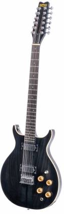 Guitare électrique 12 cordes Washburn H12TB Hawk Series inspirée des années 70 (Trans Black)