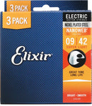 Elixir 16540X Nanoweb Electric Guitar Strings (Super Light, 3 Pack) - .009-.042