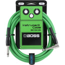 Boss BIC-10A-GN Straight To Right-Angle 1/4in Instrument Cable (Green) - 10in