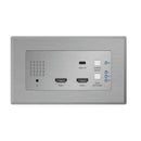 Émetteur HDBaseT Blustream HEX31WPW-TX avec 2 ports HDMI et 1 port USB-C, intégré à une plaque murale.
