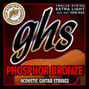 Cordes de guitare acoustique en bronze phosphoreux GHS 605 (extra légères) - .009 - .042