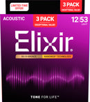 Cordes de guitare acoustique Elixir NANOWEB 80/20 Bronze (paquet de 3) - Light 12-53