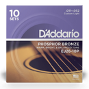 D'Addario EJ26-10P Phosphore Bronze Acoustic Guitar Strings Custom Light 11-52 - 10 ensembles
