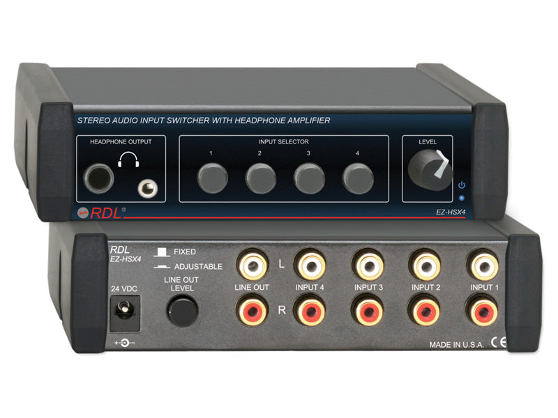RDL EZ-HSX4 Stereo Audio Input Switcher with Headphone Amplifier - 4x1