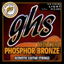 Jeu de cordes pour guitare acoustique Ghs TCB-L Thin Core en bronze phosphoreux - Light