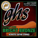 Cordes de guitare acoustique Ghs CCBB10 Contact Core en bronze brillant - Ultra légères
