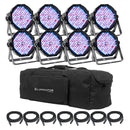 Eliminator MEGA FLAT PAK8 EP 8 x MEGA-HEX-PAR Package With 7 DMX Cables/Bag/Remote