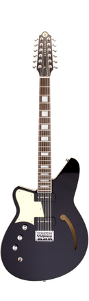 Reverend AIRWAVE 12-String Left-Handed Semi Hollow-Body Electric Guitar (Midnight Black)