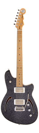 Guitare électrique semi-hollow Reverend KINGBOLT AIR HH (noir pailleté)