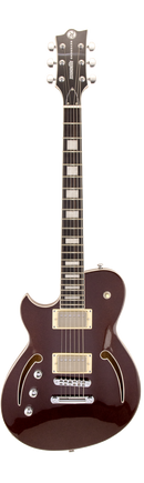 Guitare électrique semi-hollow pour gaucher Reverend ROUNDHOUSE AIR HH (Metallic Bordeaux)
