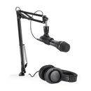 Audio-Technica ATH-M20X Closed Back Studio Headphones + AT2005USB Cardioid Dynamic Usbxlr Microphone + Boom Arm (BUNDLE)