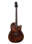 Ovation CE44P-TGE Celebrity Elite® Exotic - Mid Depth Lyrachord Body Acoustic-Electric Guitar - Dark Tiger Eye On Exotic Quilted Maple