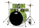 PDP PDCE2215KTEL Center Stage Series Batterie complète 5 pièces avec cymbales et grosse caisse 22" - Electric Green Sparkle