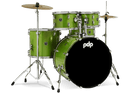 PDP PDCE2215KTEL Center Stage Series Batterie complète 5 pièces avec cymbales et grosse caisse 22" - Electric Green Sparkle