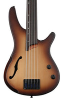Ibanez SRH505FNNF - Basse électrique semi-creuse fretless avec micro piézo - Natural Brown Burst