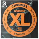D'Addario ECG23-3d 3 Pack Chromes Flat enroule des cordes de guitare électrique Extra Light 10-48