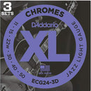 D'Addario ECG24-3D 3 Pack Chromes Flat Wound Electric Guitar Strings Jazz Light 11-50