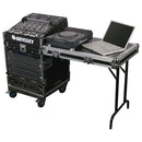 Odyssey FZ1112WDLX - Rack combiné vertical 12U incliné sur le dessus 11U avec table d'appoint et roulettes
