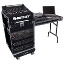 Odyssey FZ1116WDLX - Rack combiné vertical 16U incliné sur le dessus 11U avec table d'appoint et roulettes