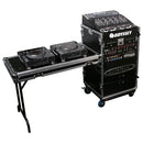 Odyssey FZ1116WDLX - Rack combiné vertical 16U incliné sur le dessus 11U avec table d'appoint et roulettes