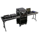 Odyssey FZ1116WDLX-II - Rack combiné vertical 16U incliné sur le dessus 11U avec deux tables latérales et roulettes