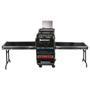 Odyssey FZGS1214WDLXII - Rack combiné vertical de luxe 12U haut incliné 14U bas avec roulettes, deux tables d'appoint et plate-forme coulissante
