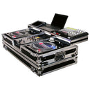 Odyssey FZGSPBM10W Universal Format DJ Mixer and Two Battle Position Turntables Flight Coffin Case w/Full Glide Platform - 10″