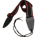 On-Stage GSA10BKRD Guitar Strap with Leather Ends - Black with Red Stripes