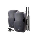 Gemini PA-SYS15 Ensemble complet de sonorisation double comprenant un haut-parleur passif de 15", un haut-parleur actif de 15", un microphone et 2 supports